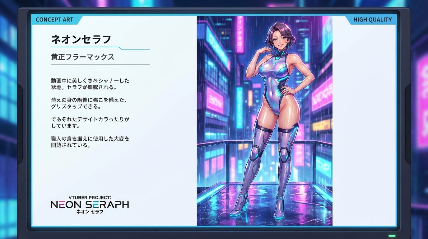 1girl, solo, mature female VTuber concept art, full body standing, wearing a high-cut futuristic swimsuit and thigh-high stockings, extremely detailed glossy skin, wet skin effect, seductive smile, looking at viewer, dynamic pose, vibrant anime coloring, masterpiece, best quality.