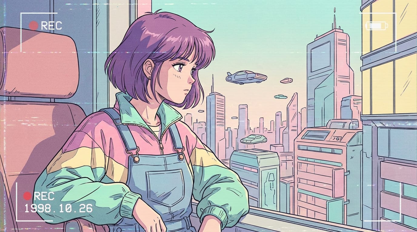 Transform this image into a 1990s vintage anime style, cel shading, pastel color palette, nostalgic VHS aesthetic, highly detailed line art.