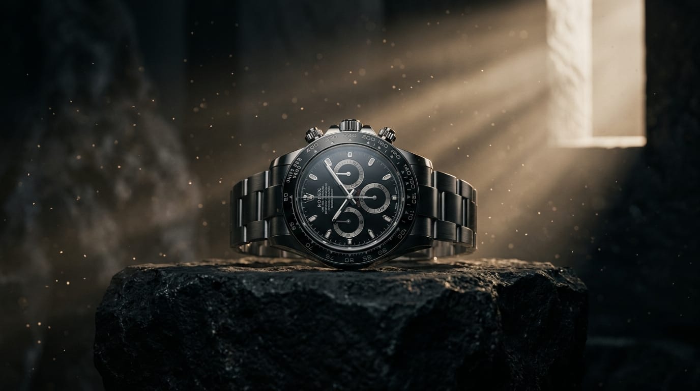 The camera slowly orbits around the static product, subtle volumetric lighting emerges from the background, gentle particle dust floating in the air, cinematic presentation, maintaining the original product structure.