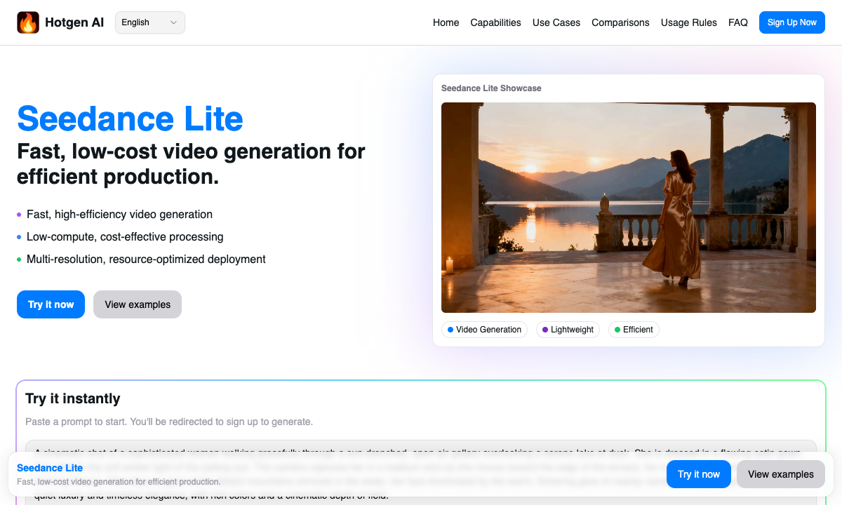 Seedance Lite Landing Page Screenshot