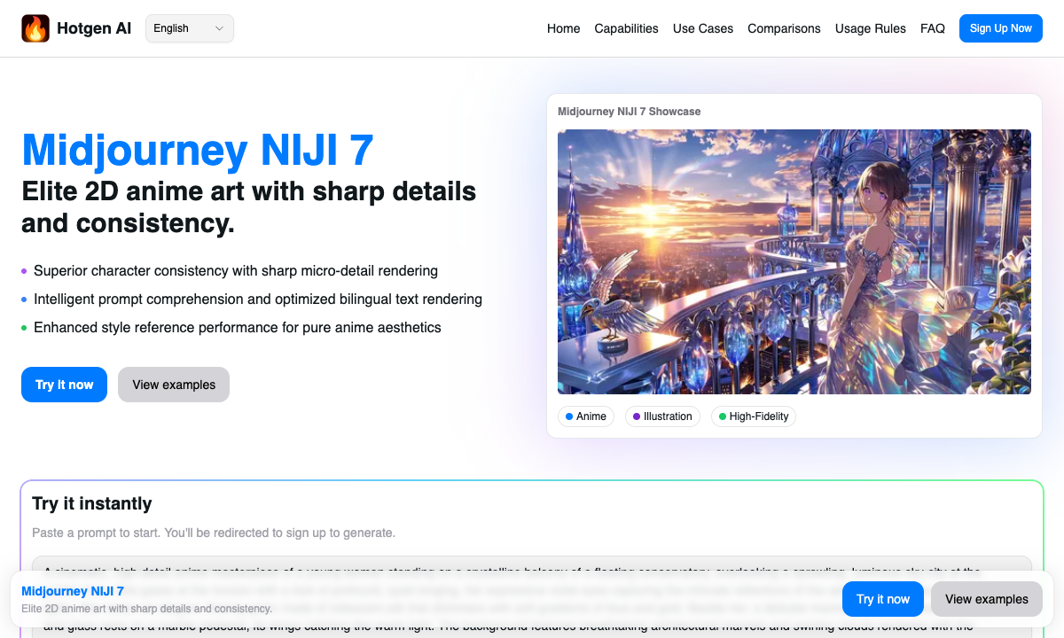 Midjourney NIJI 7 落地页截图