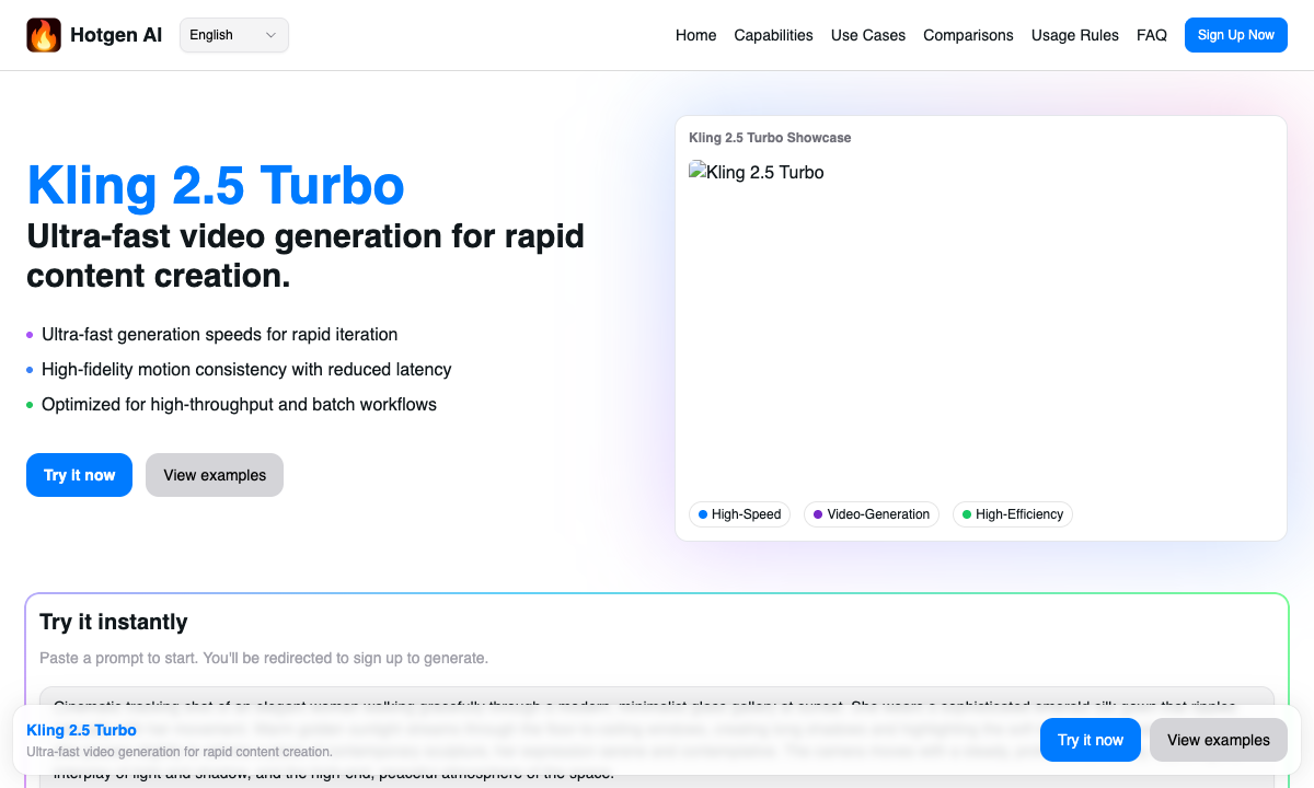 Kling 2.5 Turbo 落地页截图