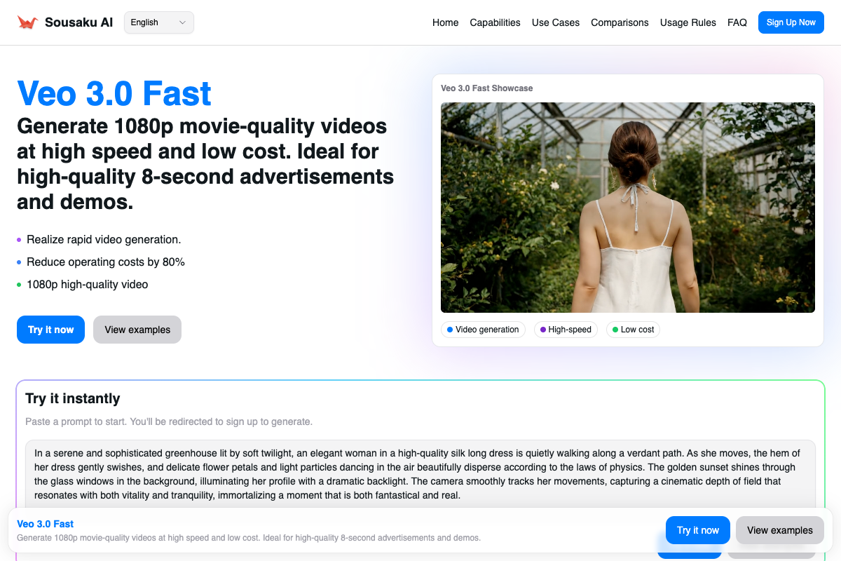 Veo 3.0 Fast Landing Page Screenshot