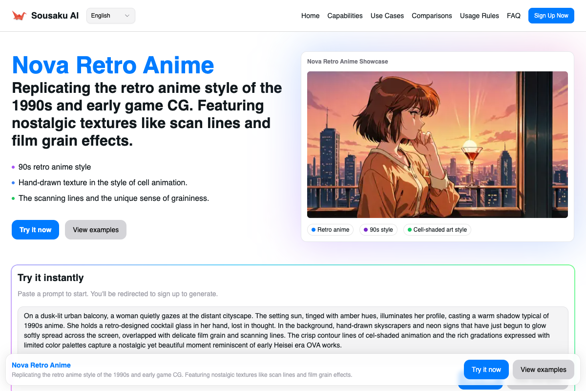Nova Retro Anime 落地页截图