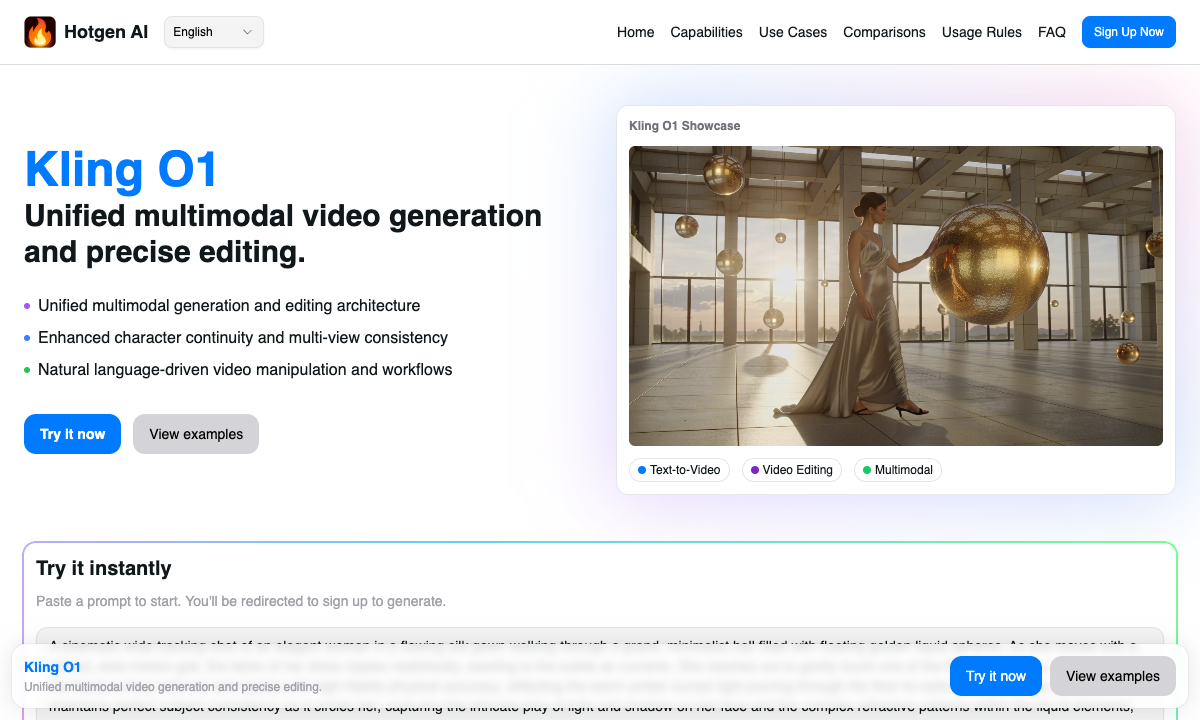 Kling O1 落地页截图