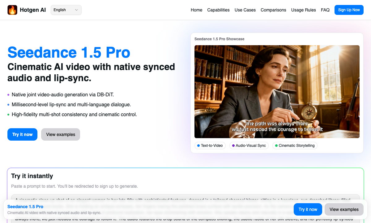 Seedance 1.5 Pro 落地页截图