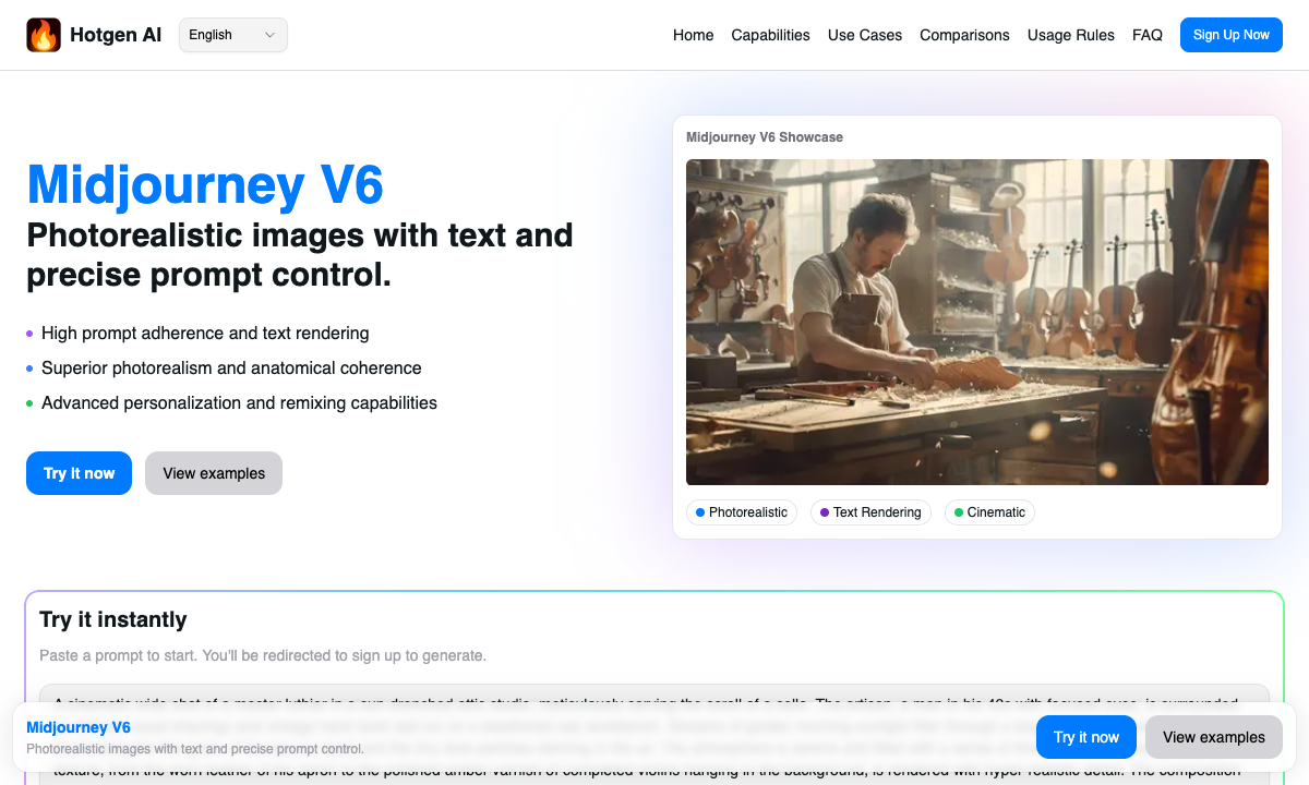 Midjourney V6 落地页截图
