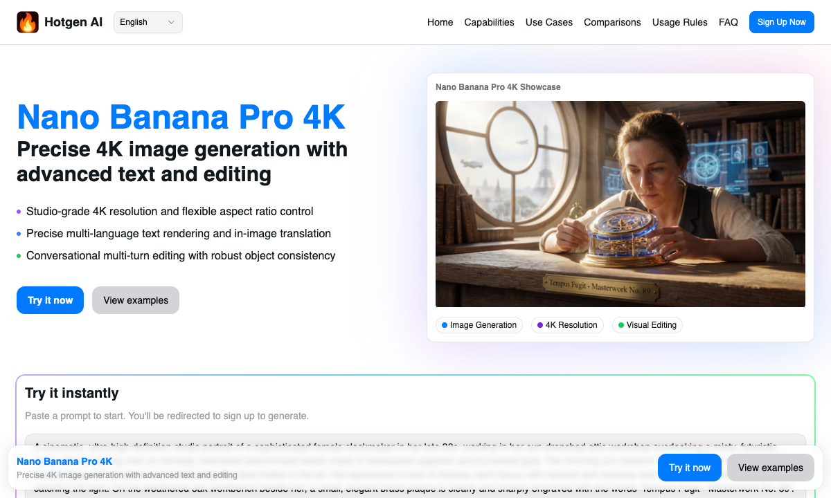 Nano Banana Pro 4K 落地页截图