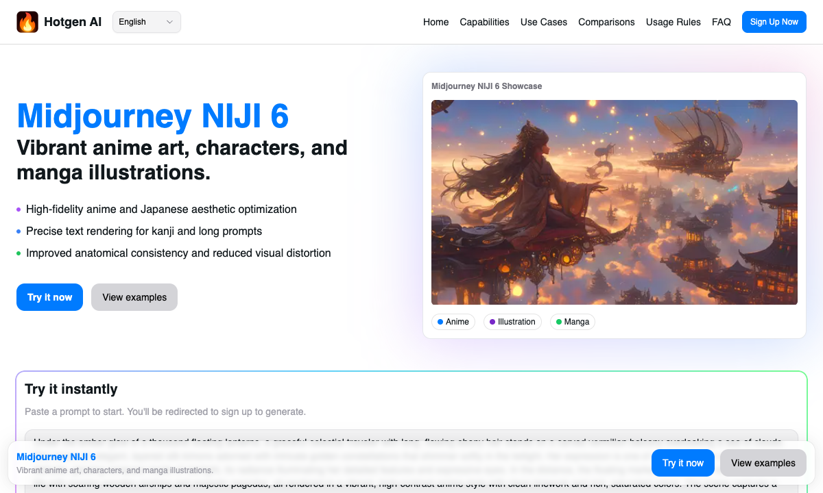 Midjourney NIJI 6 落地页截图