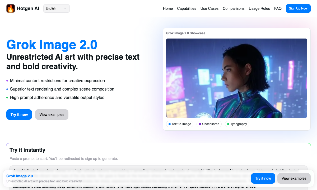 Grok Image 2.0 落地页截图