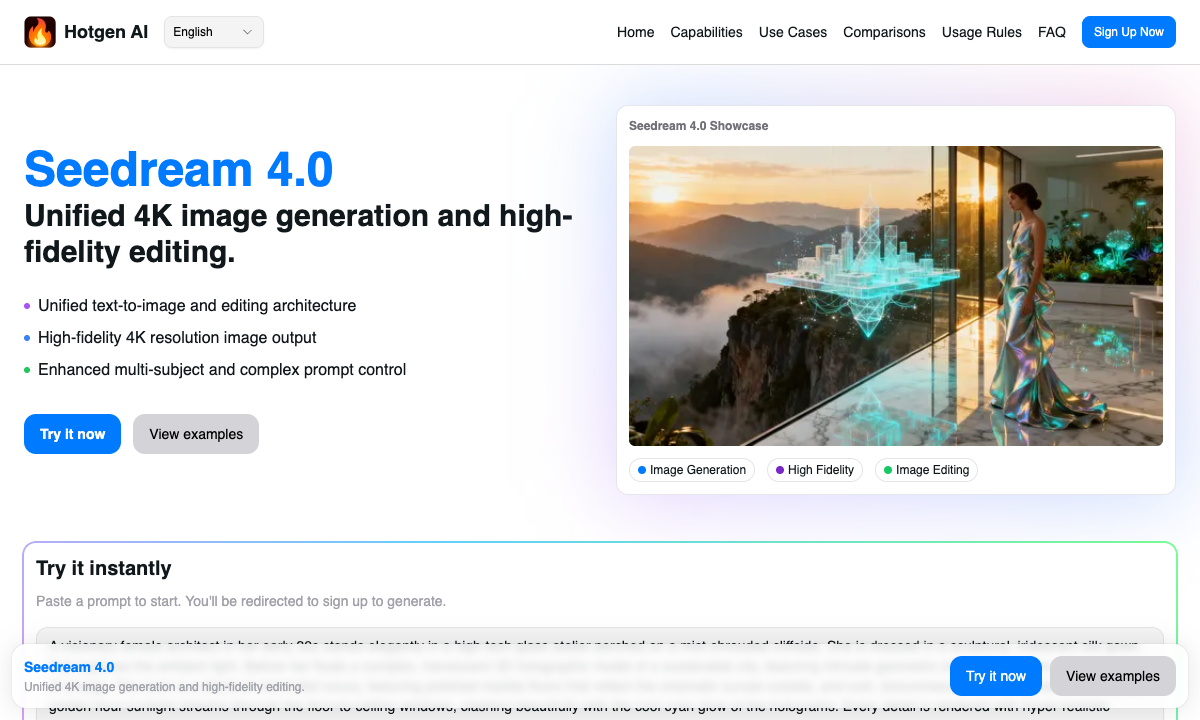 Seedream 4.0 落地页截图