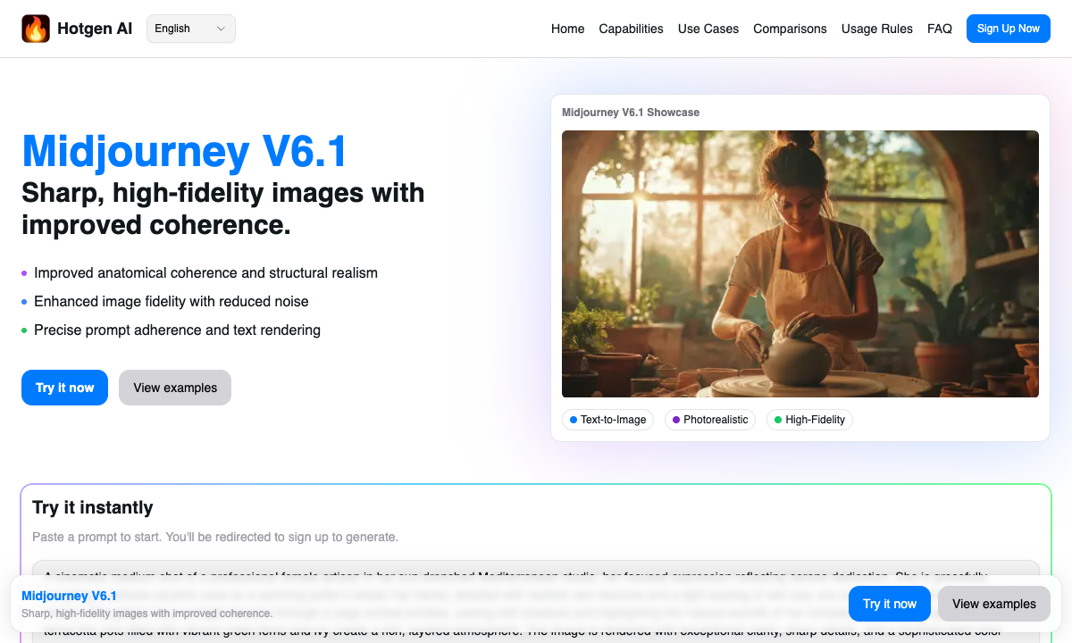 Midjourney V6.1 落地页截图