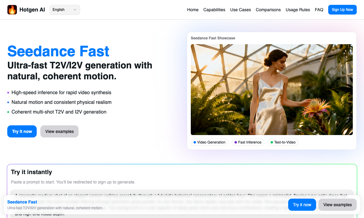 Seedance Fast 落地页截图