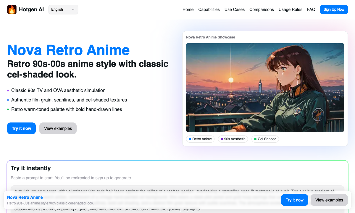 Nova Retro Anime 落地页截图
