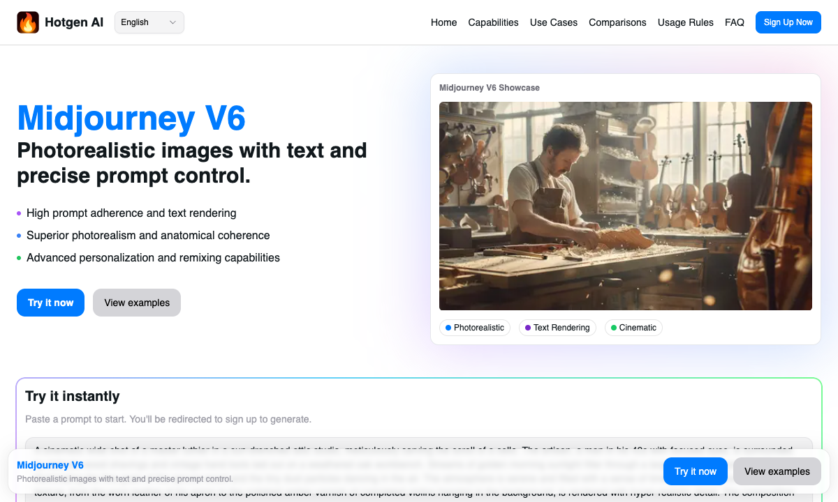 Midjourney V6 落地页截图