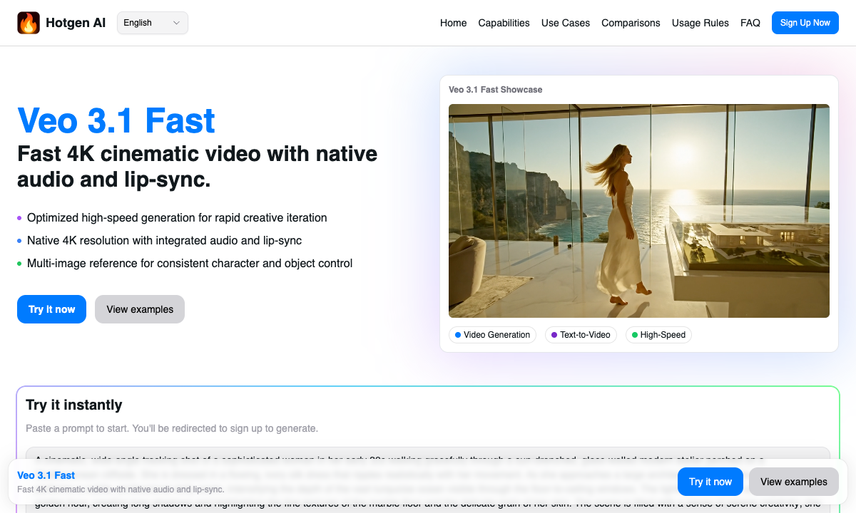 Veo 3.1 Fast 落地页截图