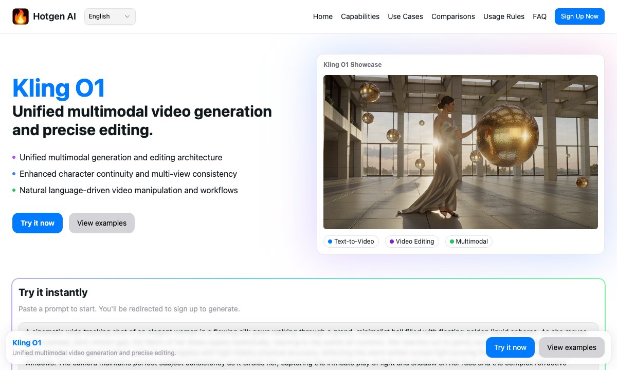 Kling O1 落地页截图