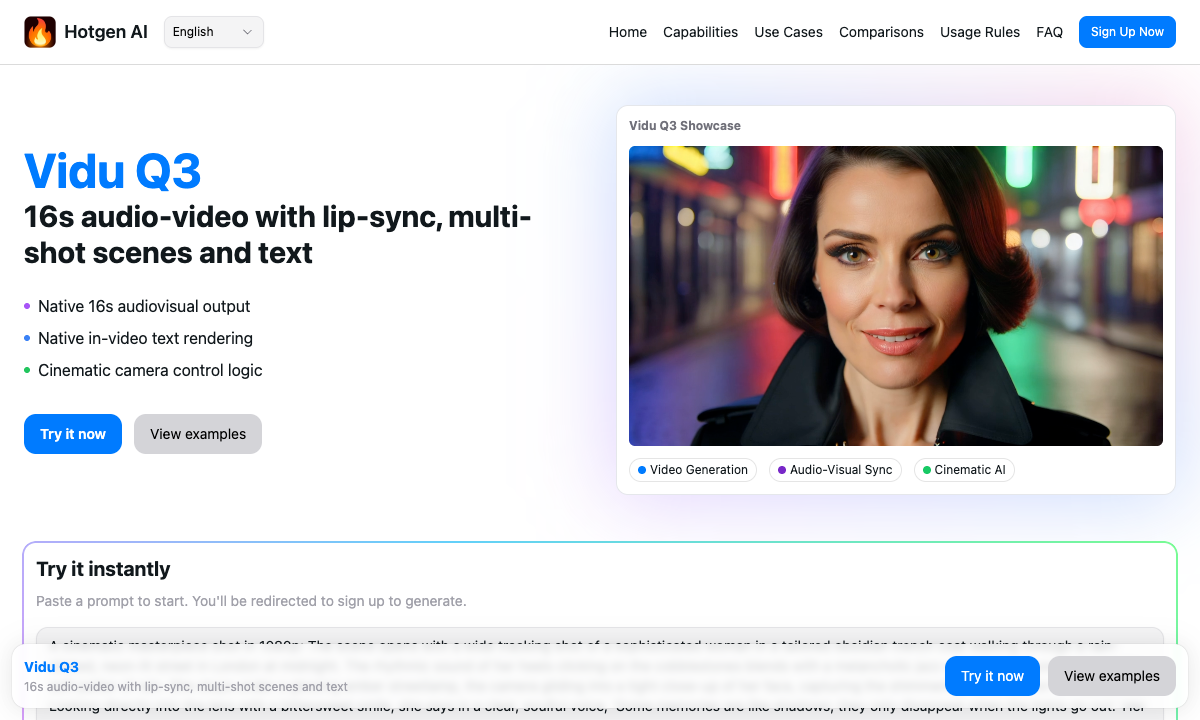 Vidu Q3 落地页截图